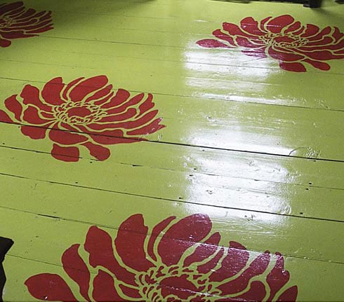 Flower stencil floor art