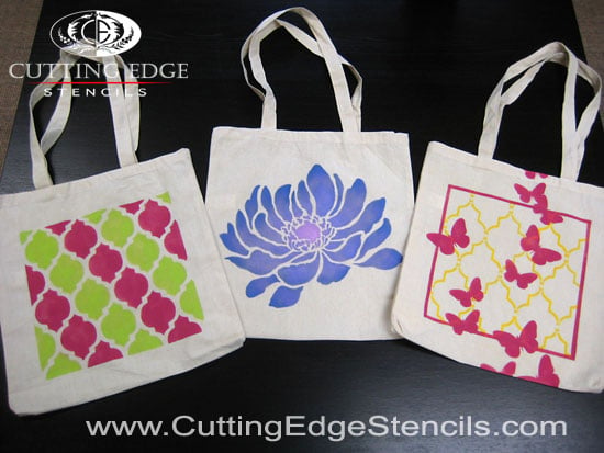 Stenciled tote bags