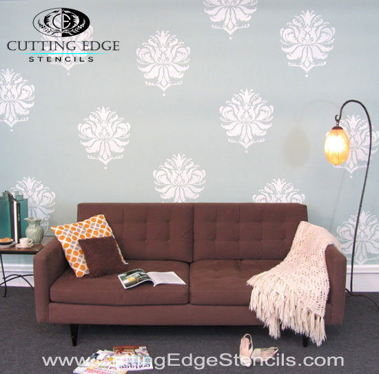 Gabi's brocade stencil living room