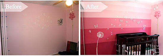 Dandelion Stencil Wall Before and After