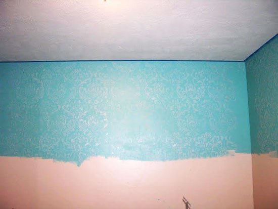 Almost finished Anna Damask Allover Stenciled Wall