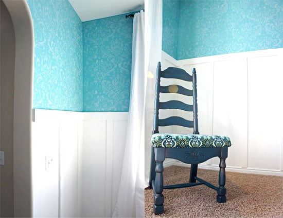 Anna Damask Wall Stencil pattern transformed this room