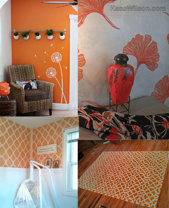 Stencil your room with fiery orange paint