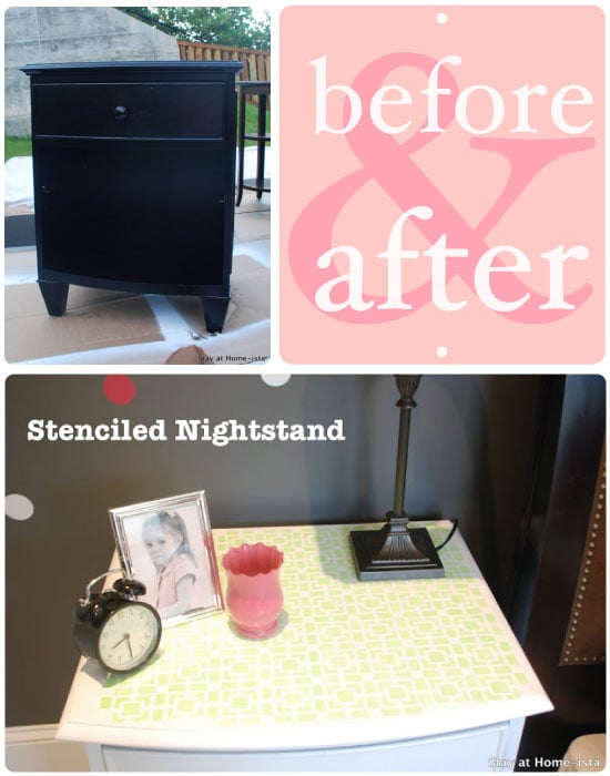 Adorable Before/After nightstand stenciled with Aladdin small craft stencil