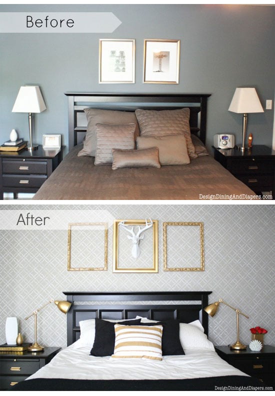 Amazing before/After bedroom using Fuji Allover Stencil