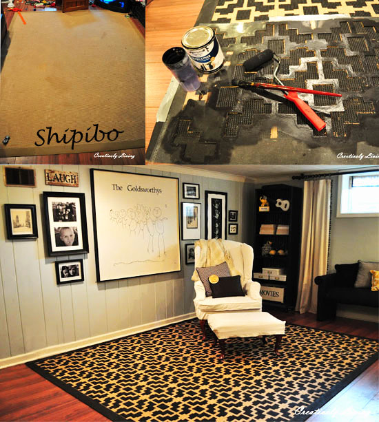 Shipibo stenciled rug transformation with Cutting Edge Stencils