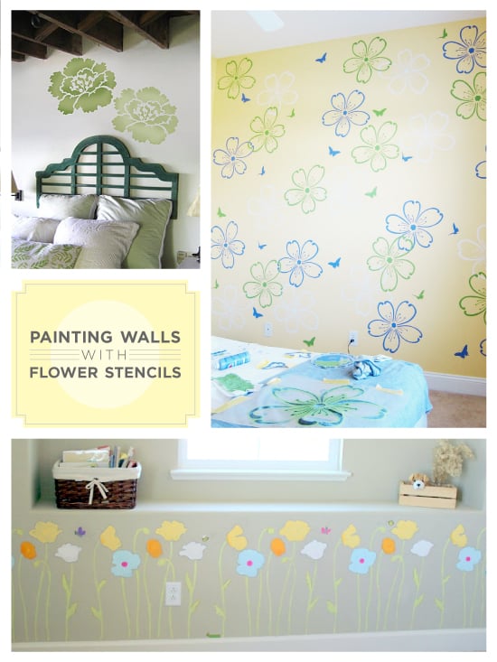 Painting flower stencils on walls with Cutting Edge Stencils