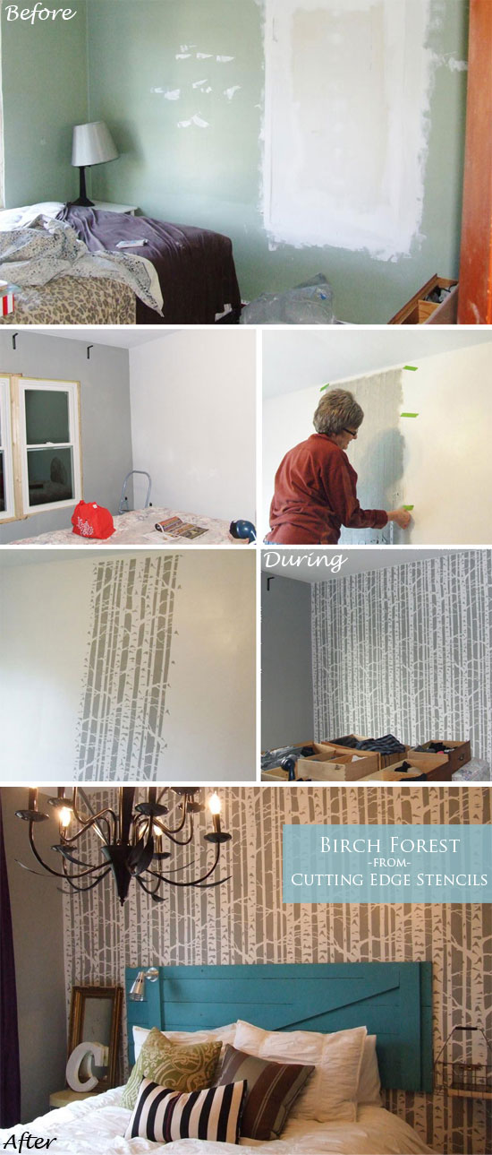How-to stencil your bedroom with Birch Forest Painting Stencils