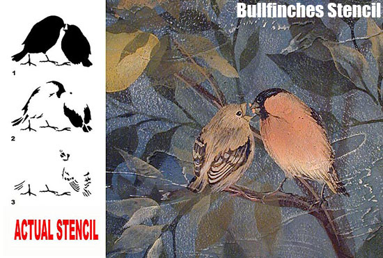 Bullfinches bird stencil from Cutting Edge Stencils