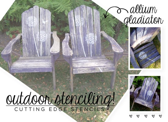 Cute Allium Gladiator Stenciled lawn chairs with help from Cutting Edge Stencils
