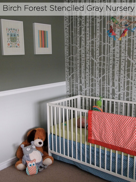 Stencil a nursery with gray paint for a pretty, soft design