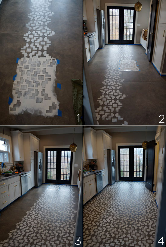 Step-by-Step process of stenciling a Shipibo floor with Cutting Edge Stencils