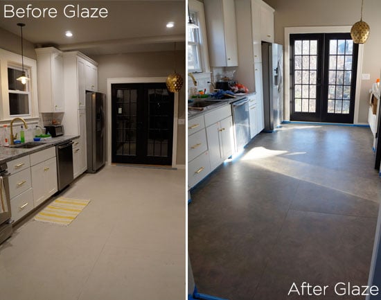 Before/After glaze mixture was applied to pre-stenciled floor