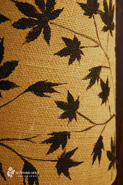 Close up of the Japanese Maples Leaves stenciled on a lamp shade!