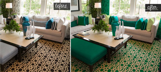 Covington stenciled rug and decor decked out in Emerald: 2013 Pantone Color of the Year
