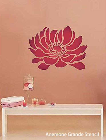 Fun and Funky Anemone Flower Stencil idea brightens up a plain wall