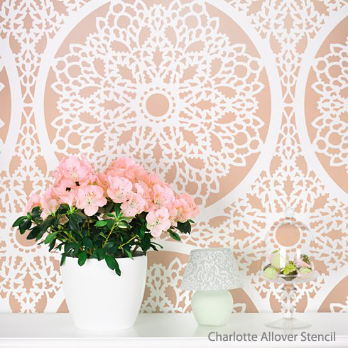 This lace like Charlotte wall stencil adds a feminine touch