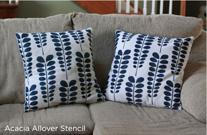 Adorable diy pillow shams using the Acacia Allover Stencil from Cutting Edge Stencil.