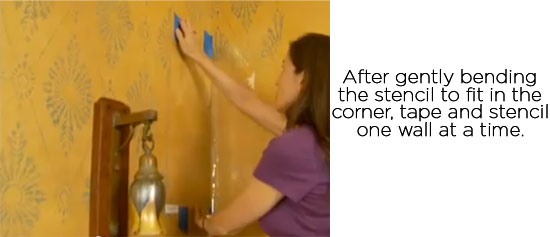 Step-by-step tutorial on stenciling corners with Cutting Edge Stencils