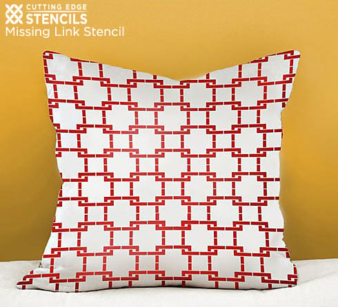 Dress up a plain white pillow with some red paint and the Missing Link Craft stencil from Cutting Edge Stencil.