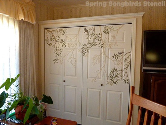 Stencil your doors with Cutting Edge Stencils Spring Songbirds stencil