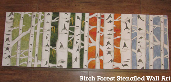Stenciled canvas painted with Cutting Edge Stencils' Birch Forest pattern