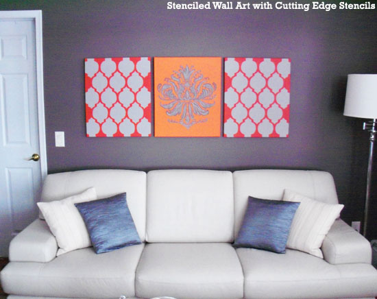 Vibrant Wall Art Canvases painted with Cutting Edge Stencils