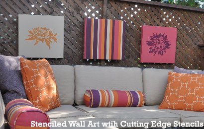 Flower Stencils from Cutting Edge Stencils used to create pretty wall art for outdoors!