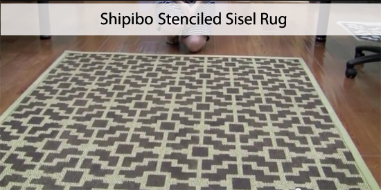 Take and inexpensive rug and transform it using the Shipibo stencil and some paint