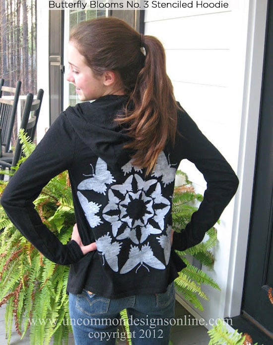 Butterfly Blooms No. 3 Stenciled hoodie with Cutting Edge Stencils