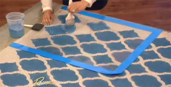 Taniya Nakay shows Rachael Ray how easy it is to stencil a Sisel Rug with the Rabat Craft Stencil from Cutting Edge Stencils.