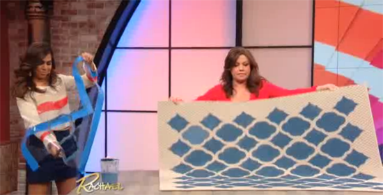 Taniya Nayak shows Rachael Ray how easy it is to stencil a Sisel Rug with the Rabat Craft Stencil from Cutting Edge Stencils.