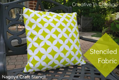 Adorable Nagoya Craft Stenciled pillow in lime green is the perfect accent to any home! http://www.cuttingedgestencils.com/nagoya-furniture-stencil.html