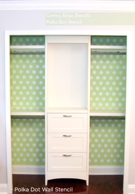 Polka Dot Stenciled Closet Idea is an awesome way to add some color to your home decor. http://www.cuttingedgestencils.com/polka-dots-stencils-nursery.html