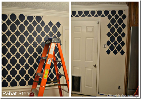 In progress using the Rabat Stencil from Cutting Edge Stencils to makeover this dining room. http://www.cuttingedgestencils.com/moroccan-stencil-pattern-3.html