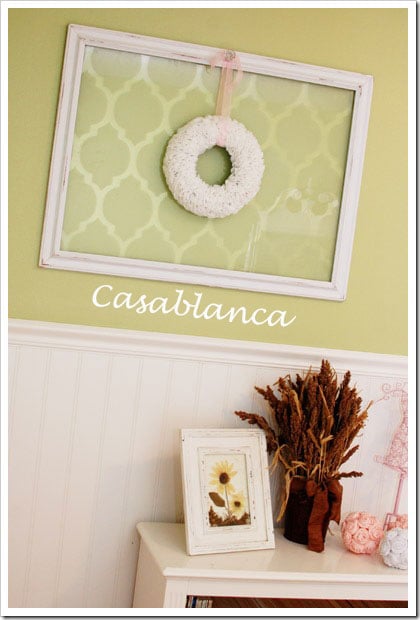 Amazing and inexpensive way to spruce up decor by stenciling the Casablanca Stencil to make wall art on glass or canvas.