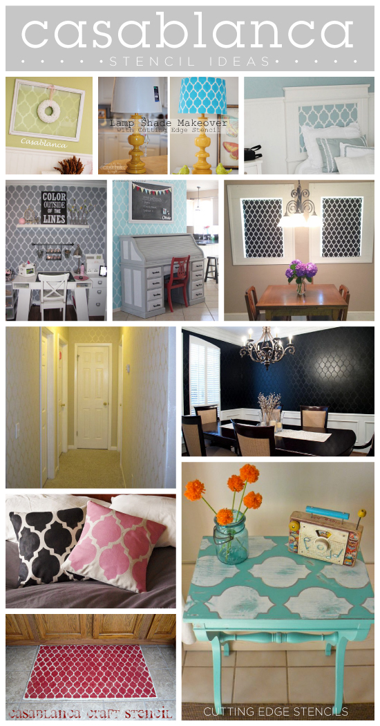 Ten awesome stencil ideas for transforming your home decor with one of our most popular Moroccan stencils, the Casablanca Stencil