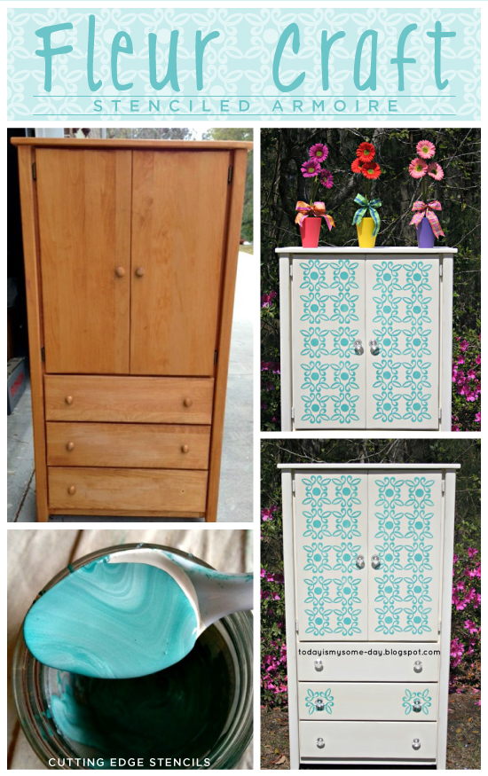 A fabulous dresser makeover using the Fleur Craft Stencil by Cutting Edge Stencils! http://www.cuttingedgestencils.com/Fleur-Craft-Stencil-Kathy-Peterson.html
