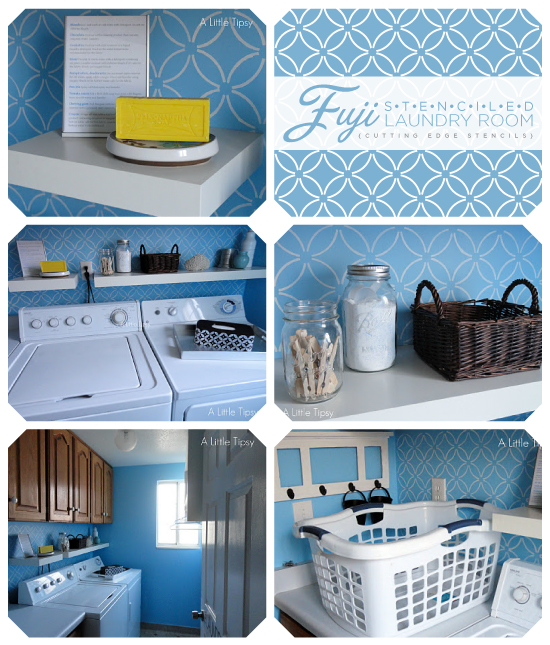 Love the pop of color and pattern that the Fuji Allover Stencil from Cutting Edge Stencils adds to this diy laundry room makeover. http://www.cuttingedgestencils.com/stencil-wall-stencils-fuji.html