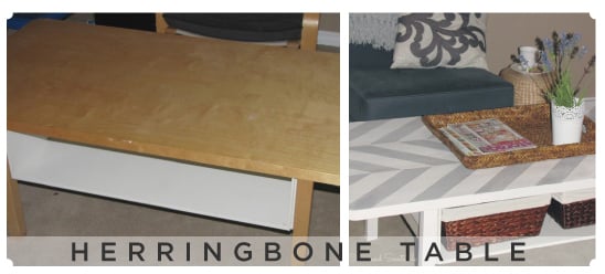 Love this grey and white herringbone stenciled table! Easy to do and a nice way to upcycle an old table.
