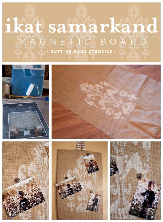 Adorable! Stencil a magnetic memory board using the Ikat Samarkand stencil from Cutting Edge Stencils. 