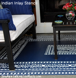 Goregeous! This rug has been stenciled with the Indian Inlay Stencil from Cutting Edge Stencils.  http://www.cuttingedgestencils.com/indian-inlay-stencil-furniture.html