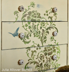 Great way to upcycle an old piece of furniture using the Julia Allover Stencil from Cutting Edge Stencils. http://www.cuttingedgestencils.com/julia-wall-stencil.html