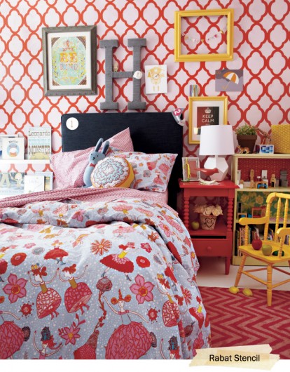 Wow! This little girl's room using the Rabat stencil from Cutting Edge Stencils is just lovely!