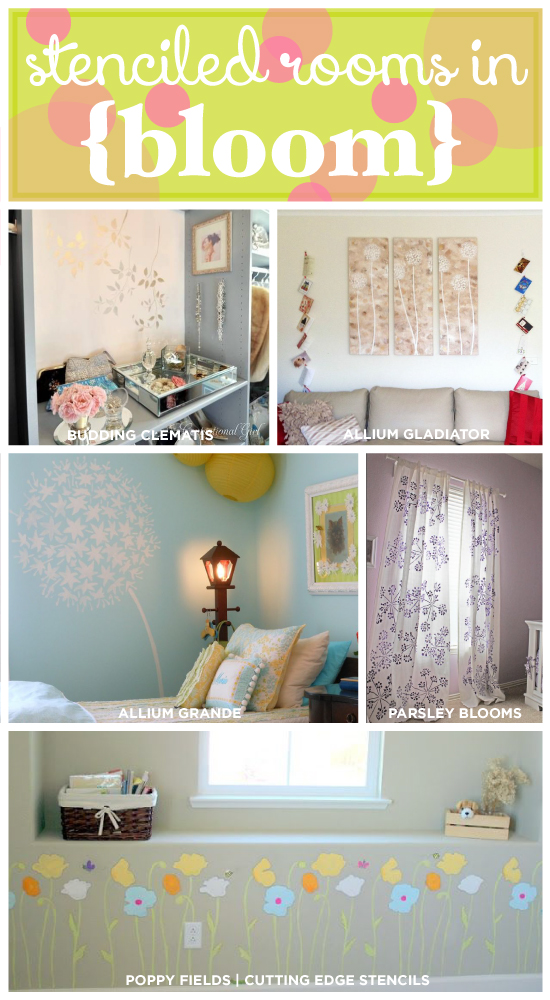 Five Stunning stenciled room ideas that use floral stencils from cutting edge stencils. http://www.cuttingedgestencils.com/stencils-flower-stencil.html