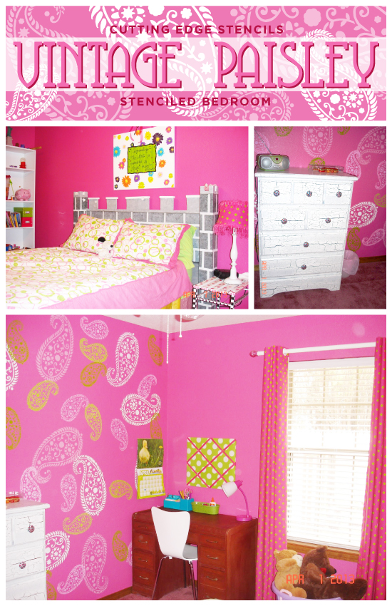 Vintage Paisley Stencil is used in this little girl's room to make it perfectly pretty! http://www.cuttingedgestencils.com/paisley-stencil-vintage.html