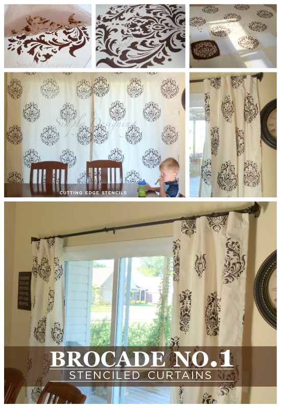 Beautiful! DIY curtains using the Brocade No.1 Stencil from Cutting Edge Stencils. http://www.cuttingedgestencils.com/Brocade-stencil-damask.html