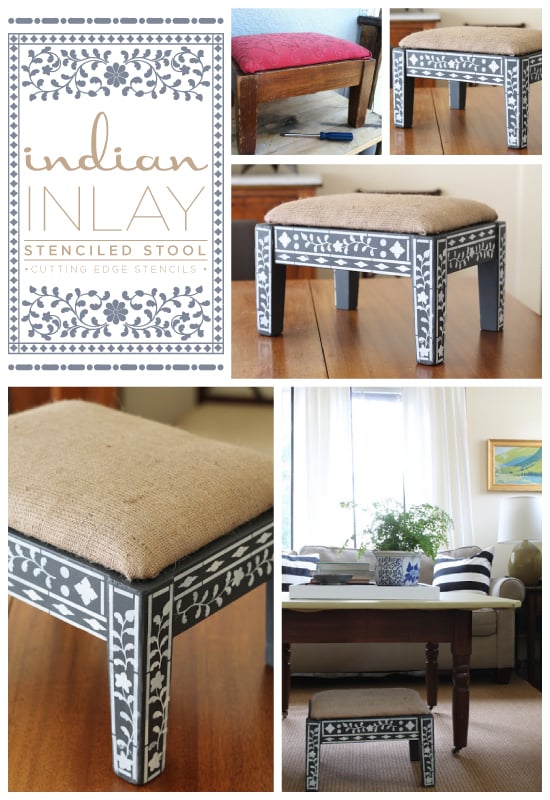Adorable Indian Inlay Stenciled step stool!  So easy to make and it's stunning. http://www.cuttingedgestencils.com/indian-inlay-stencil-furniture.html