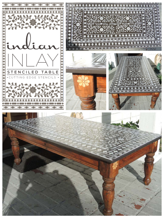 Gorgeous table stenciled with the Indian Inlay Stencil from Cutting Edge Stencils. http://www.cuttingedgestencils.com/indian-inlay-stencil-furniture.html