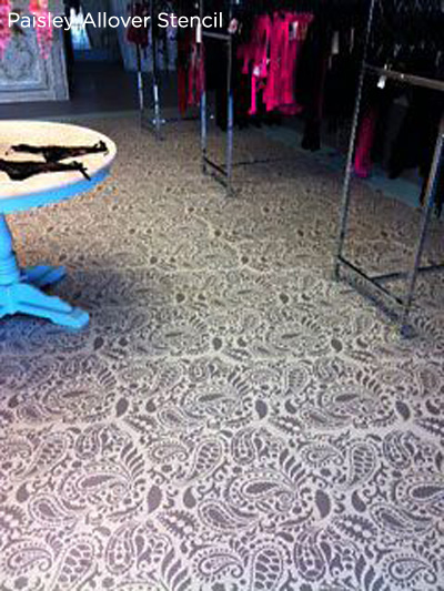 Stunning paisley stenciled floor makes quite the impact on this space! http://www.cuttingedgestencils.com/paisley-allover-stencil.html